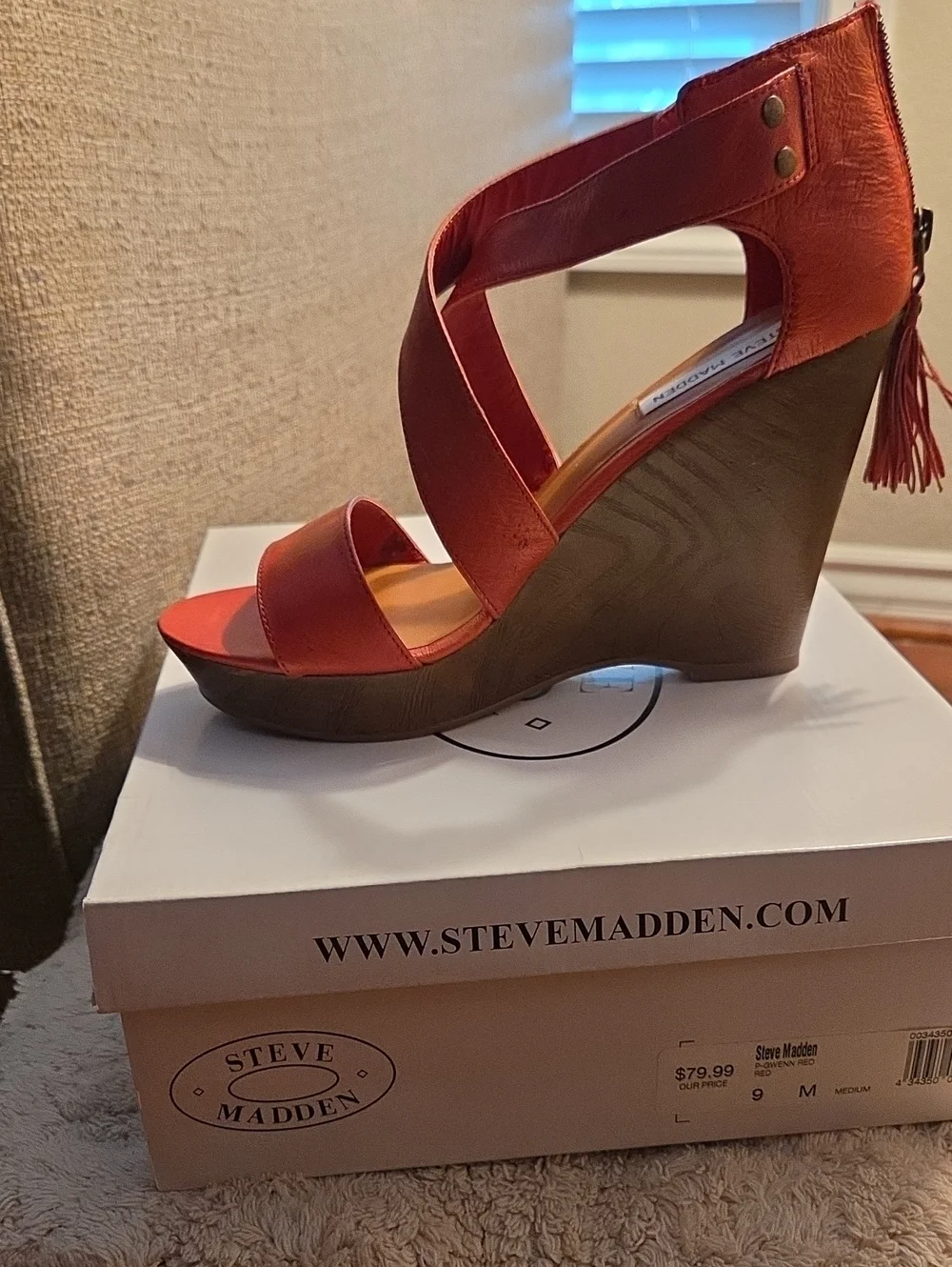 Steve Madden Red Strappy Wedge Sandals with Tassel